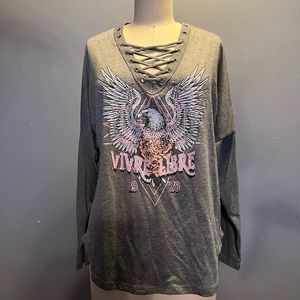 Harley fans brand new never worn Grey mid sleeve size medium cotton top